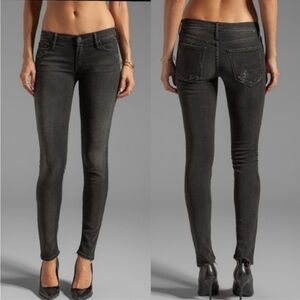 Mother The Looker Destroyed Ride Low Rise Skinny Jeans in Black Size 26